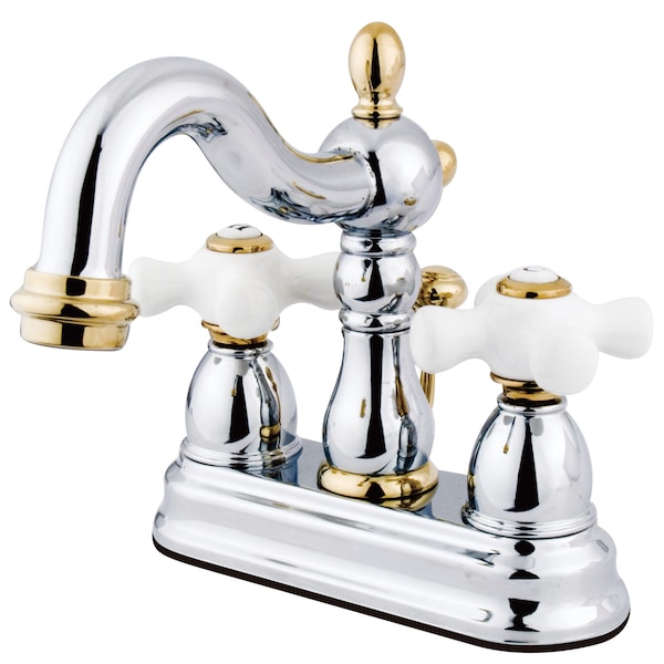 Heritage, 4" Centerset Bathroom Faucet, Chrome/Polished Brass